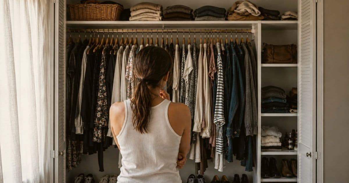 Woman deciding what to wear while preparing for a front-of-house restaurant interview