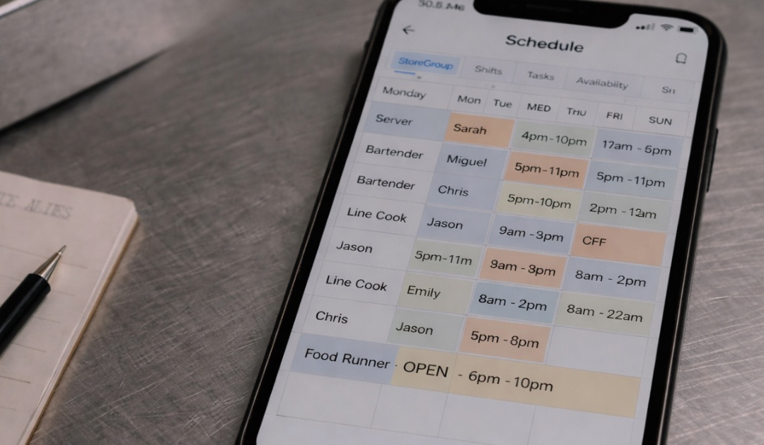 Mobile scheduling app supporting mise en place hiring
